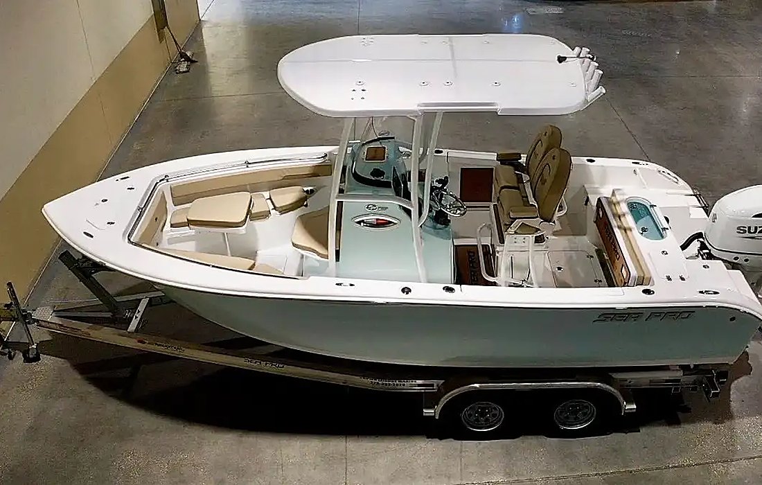 Sea Pro boat in the Crown Leisure showroom